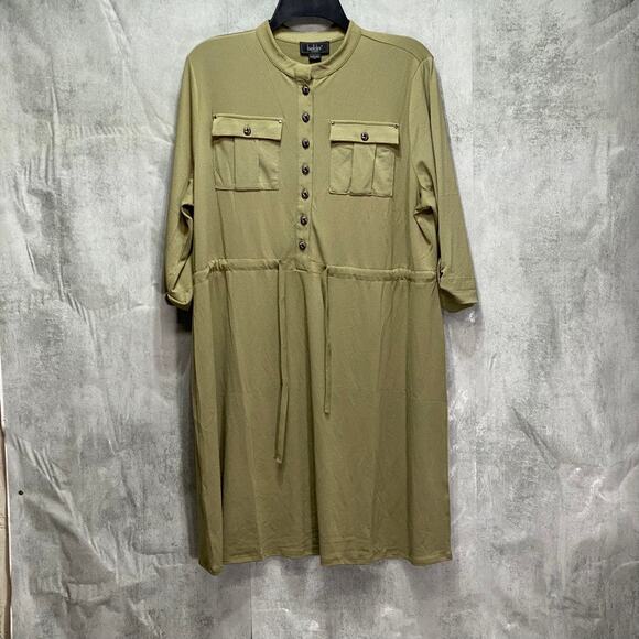 BELLDINI LOS ANGELES Plus Size Covert Green 3/4 Sleeve Mandarin Collar - Picture 1 of 8